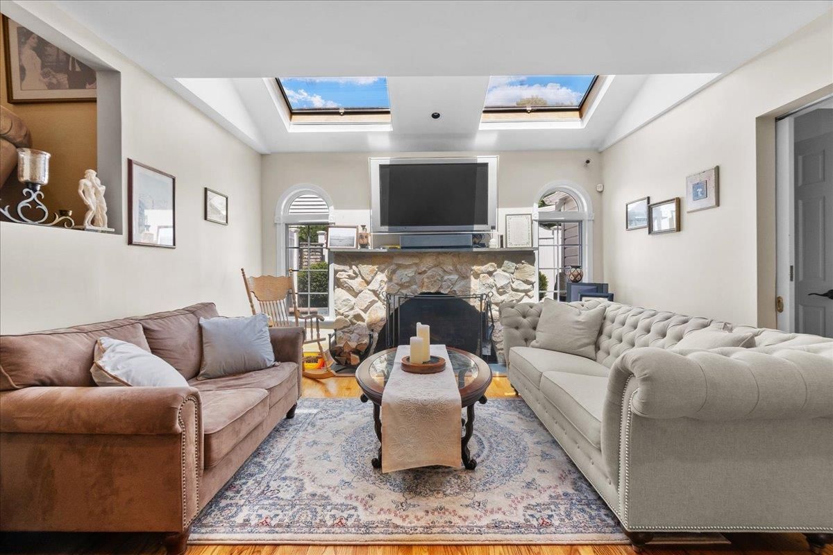 Fireplace, Glass Ceilings, Interior, Living room, Sun Room, Wood Texture Flooring