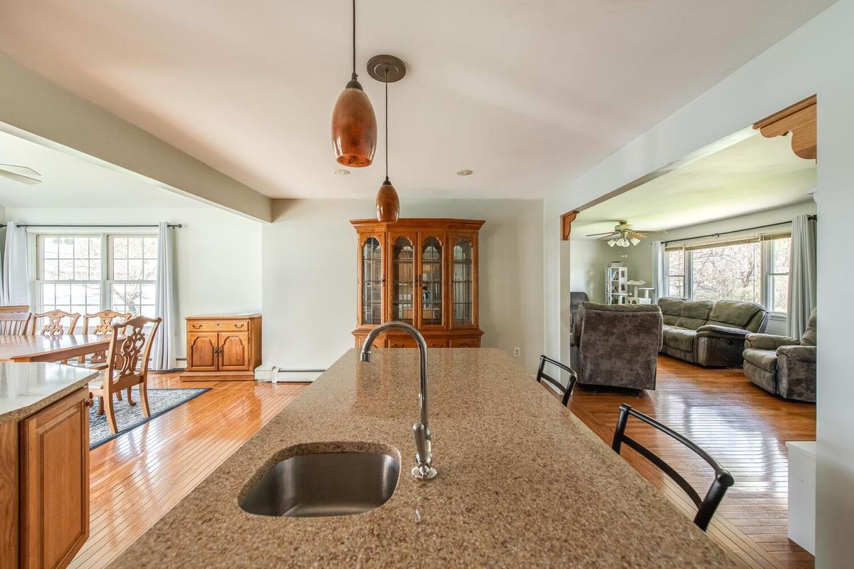 Dining room, Interior, Living room, Pendant Lights, Wood Texture Flooring