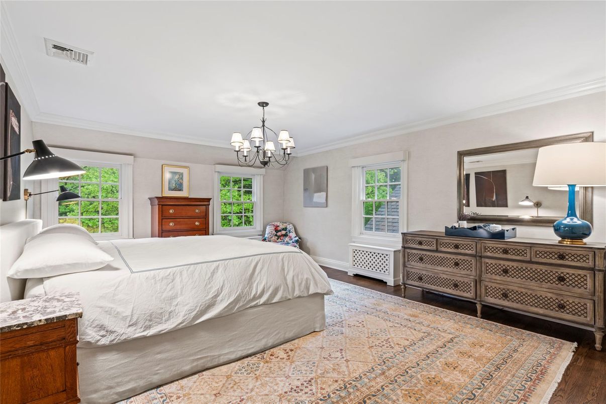 Bedroom, Chandelier, Interior, Wood Texture Flooring