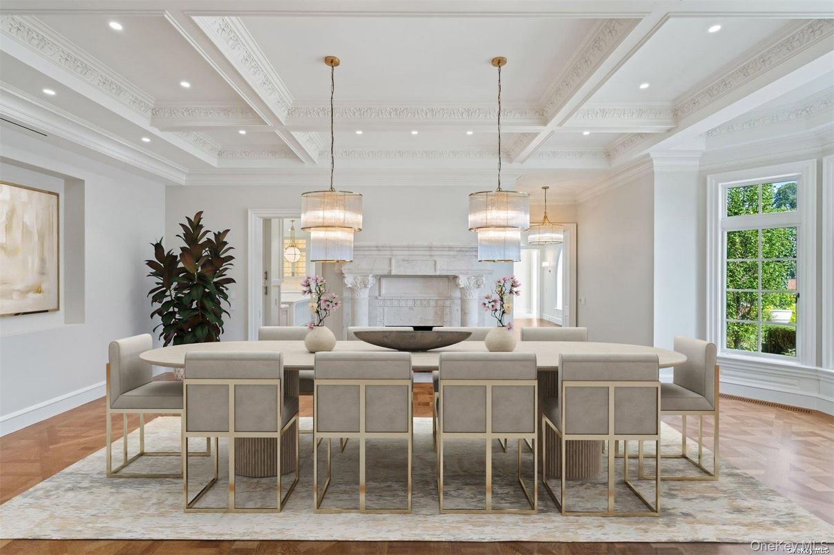 Chandelier, Dining room, Interior, Kitchen, Pendant Lights, Recessed Lighting, Wood Texture Flooring