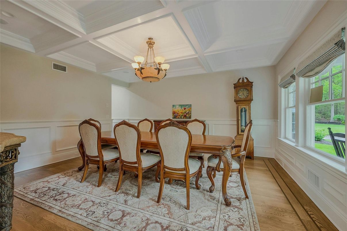 Chandelier, Dining room, Interior, Wood Texture Flooring