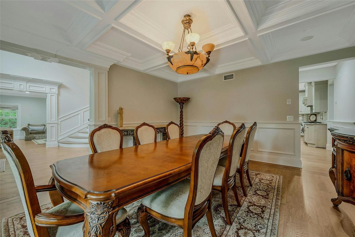 Chandelier, Dining room, Interior, Wood Texture Flooring