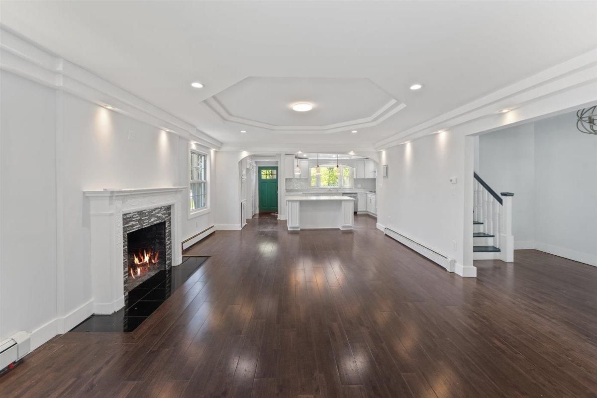 Fireplace, Interior, Recessed Lighting, Wood Texture Flooring