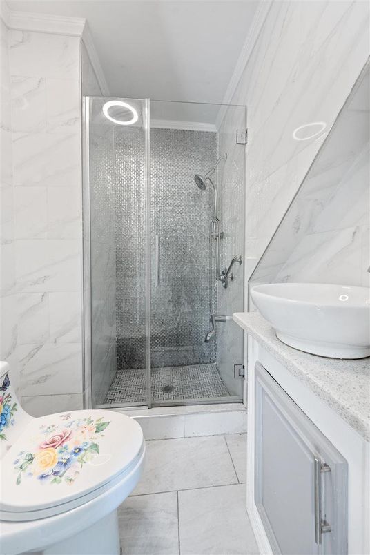 Bathroom, Glass Shower, Interior, Marble Walls