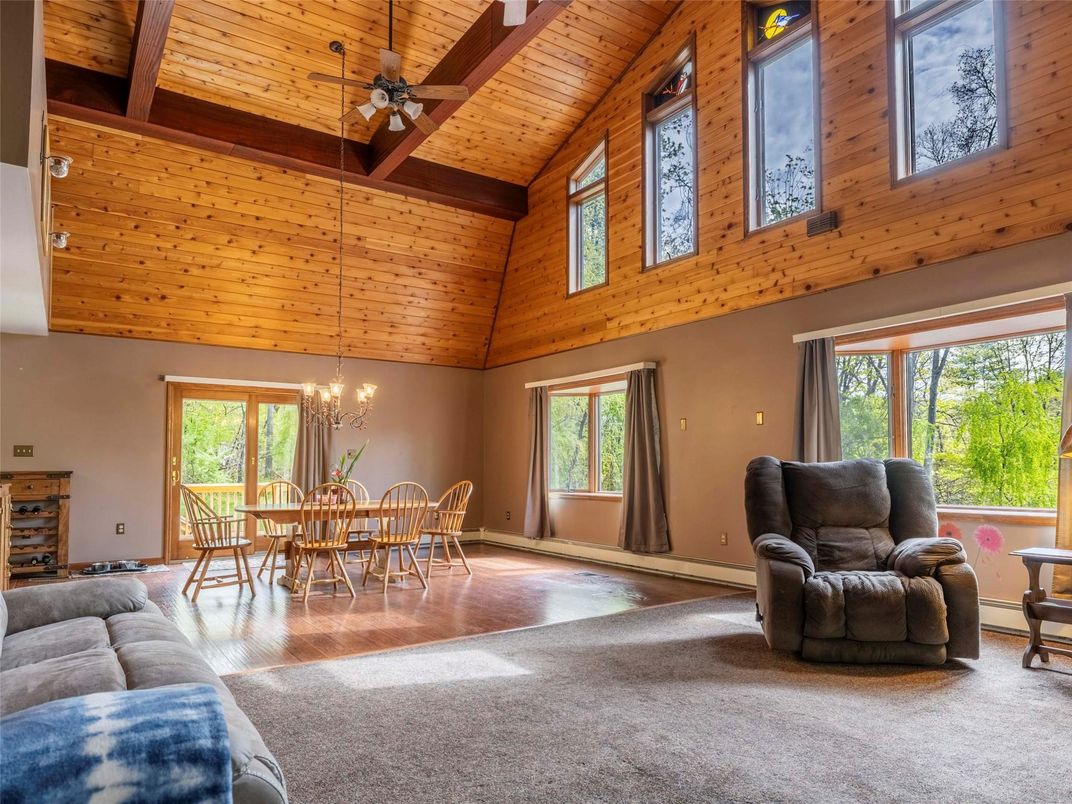 Chandelier, Dining room, Interior, Living room, Wooden Beams, Wooden Ceilings, Wood Texture Flooring, Wooden Walls