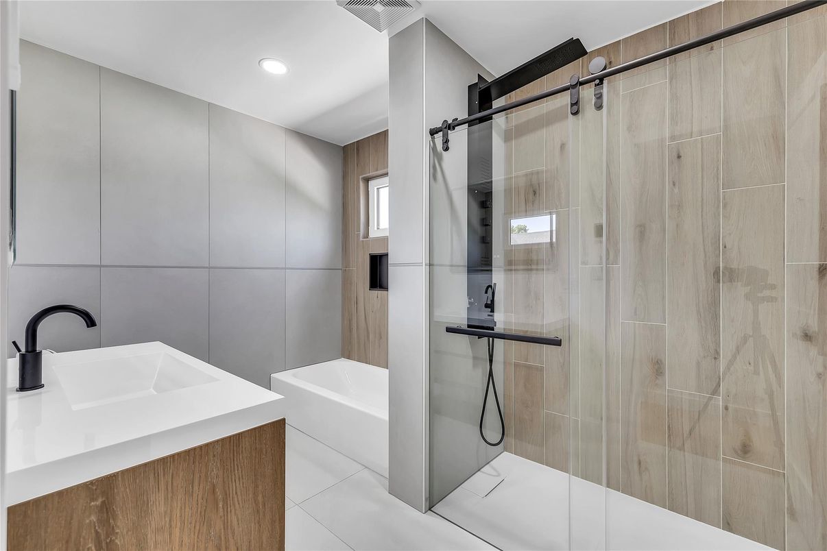 Bathroom, Glass Shower, Interior, Recessed Lighting