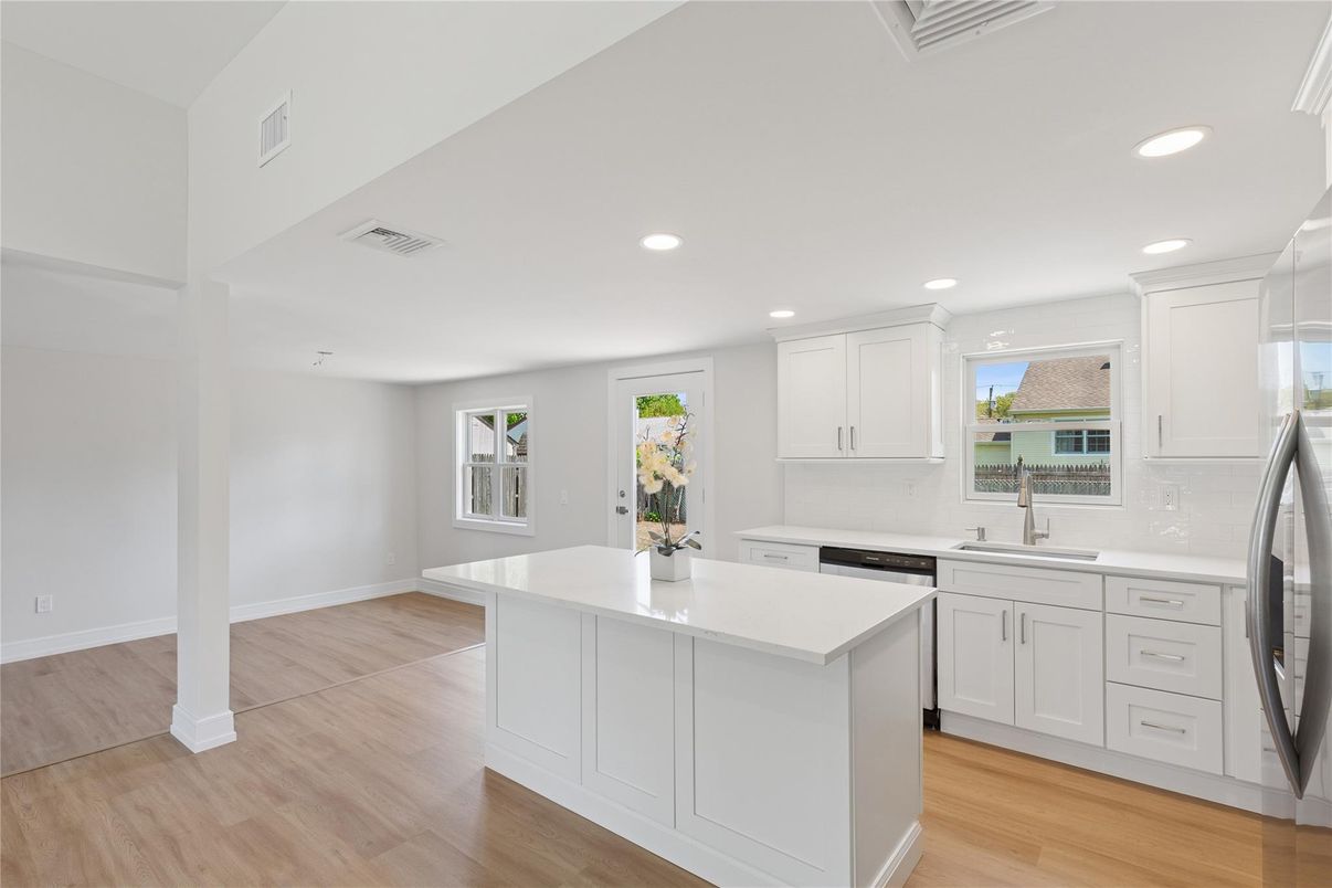 Interior, Kitchen, Recessed Lighting, Wood Texture Flooring