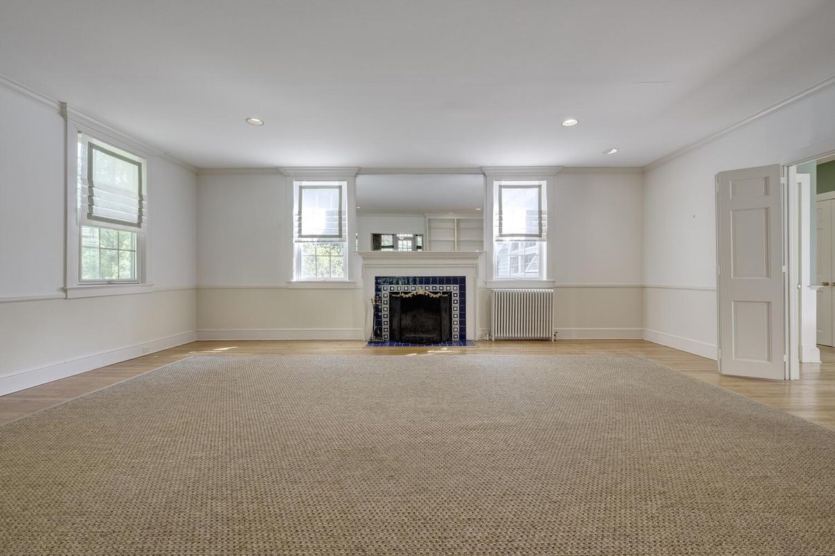Empty room, Fireplace, Interior, Recessed Lighting, Wood Texture Flooring