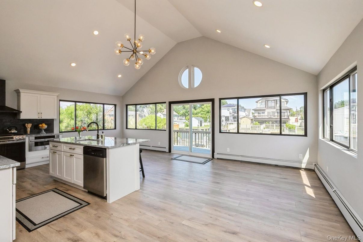 Interior, Kitchen, Pendant Lights, Recessed Lighting, Wood Texture Flooring