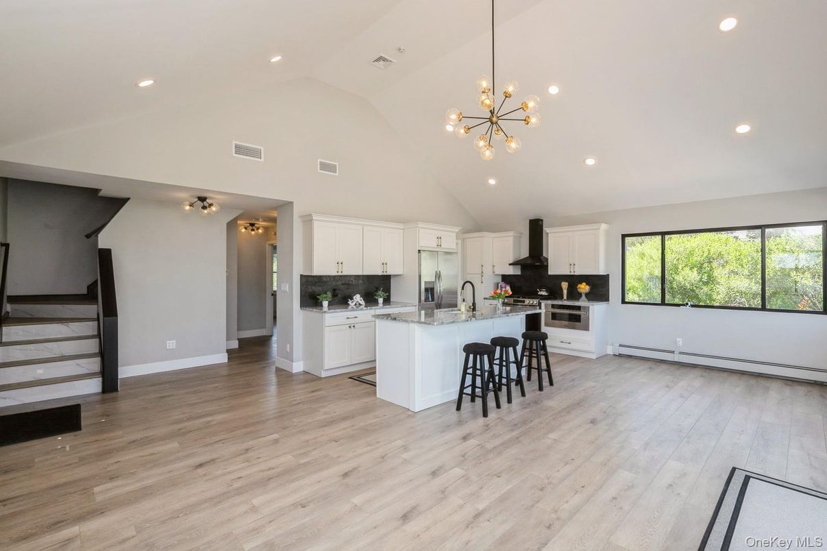 Interior, Kitchen, Pendant Lights, Recessed Lighting, Wood Texture Flooring