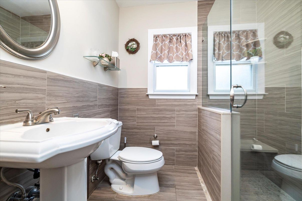 Bathroom, Glass Shower, Interior, Wood Texture Flooring