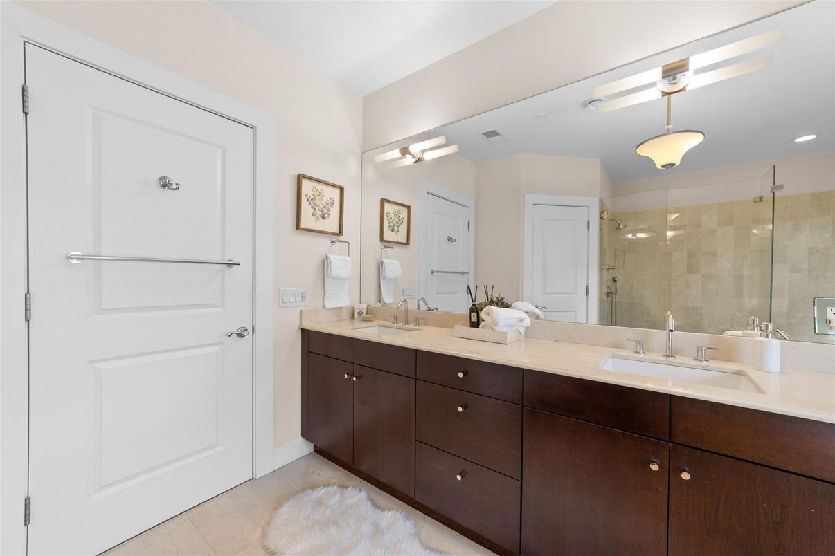 Bathroom, Dual Sink Vanities, Glass Shower, Interior, Recessed Lighting