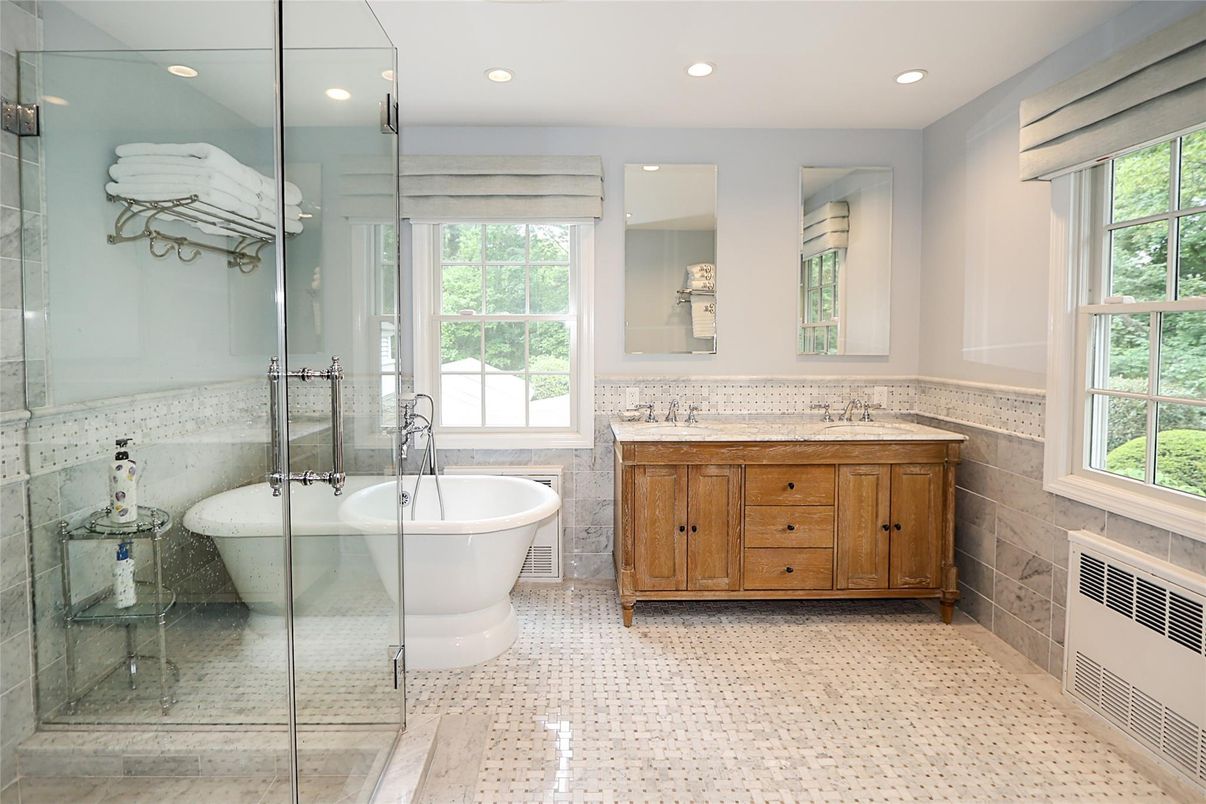 Bathroom, Dual Sink Vanities, Free Standing Baths, Glass Shower, Interior, Recessed Lighting