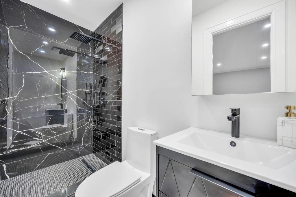 Bathroom, Glass Shower, Interior, Marble Walls, Recessed Lighting