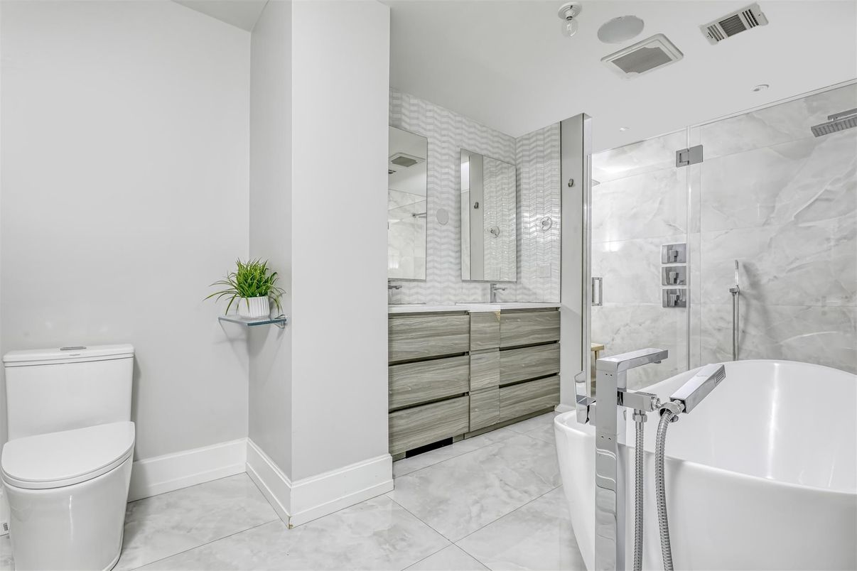 Bathroom, Free Standing Baths, Glass Shower, Interior, Marble, Marble Walls