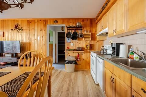 Interior, Kitchen, Stainless Steel Appliances, Wood Texture Flooring, Wooden Walls