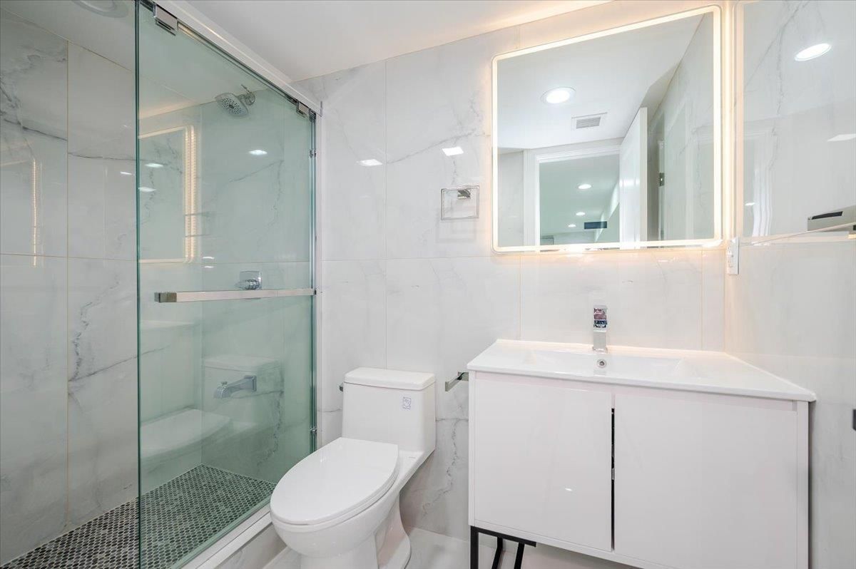 Bathroom, Glass Shower, Interior, Marble Walls, Recessed Lighting