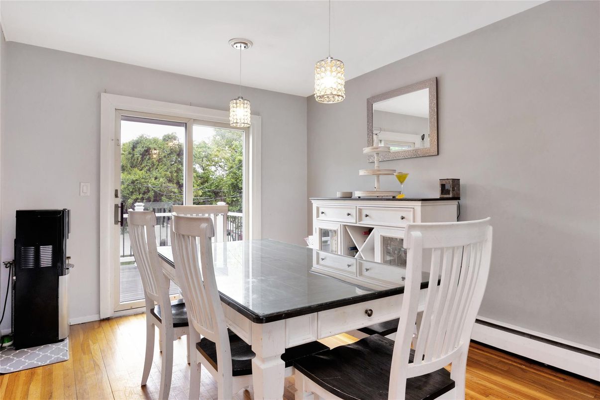 Dining room, Interior, Pendant Lights, Wood Texture Flooring