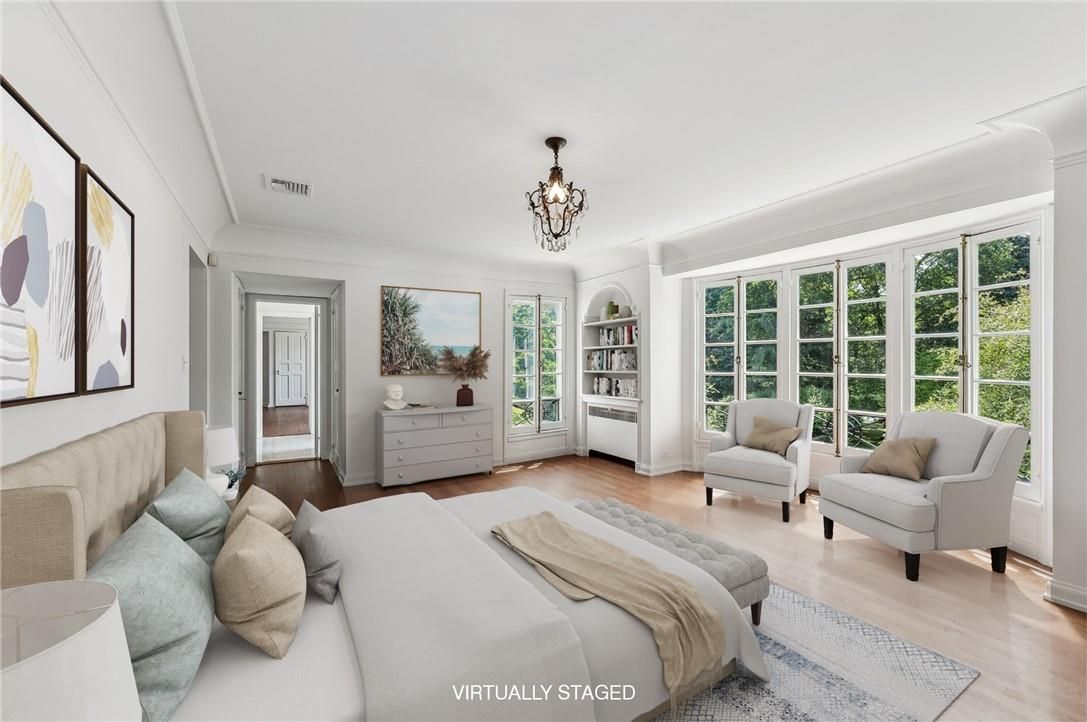 Bedroom, Chandelier, Interior, Wood Texture Flooring