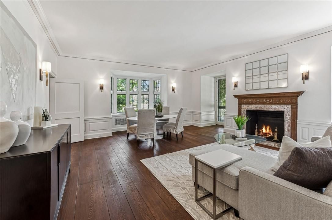 Dining room, Fireplace, Interior, Living room, Wood Texture Flooring