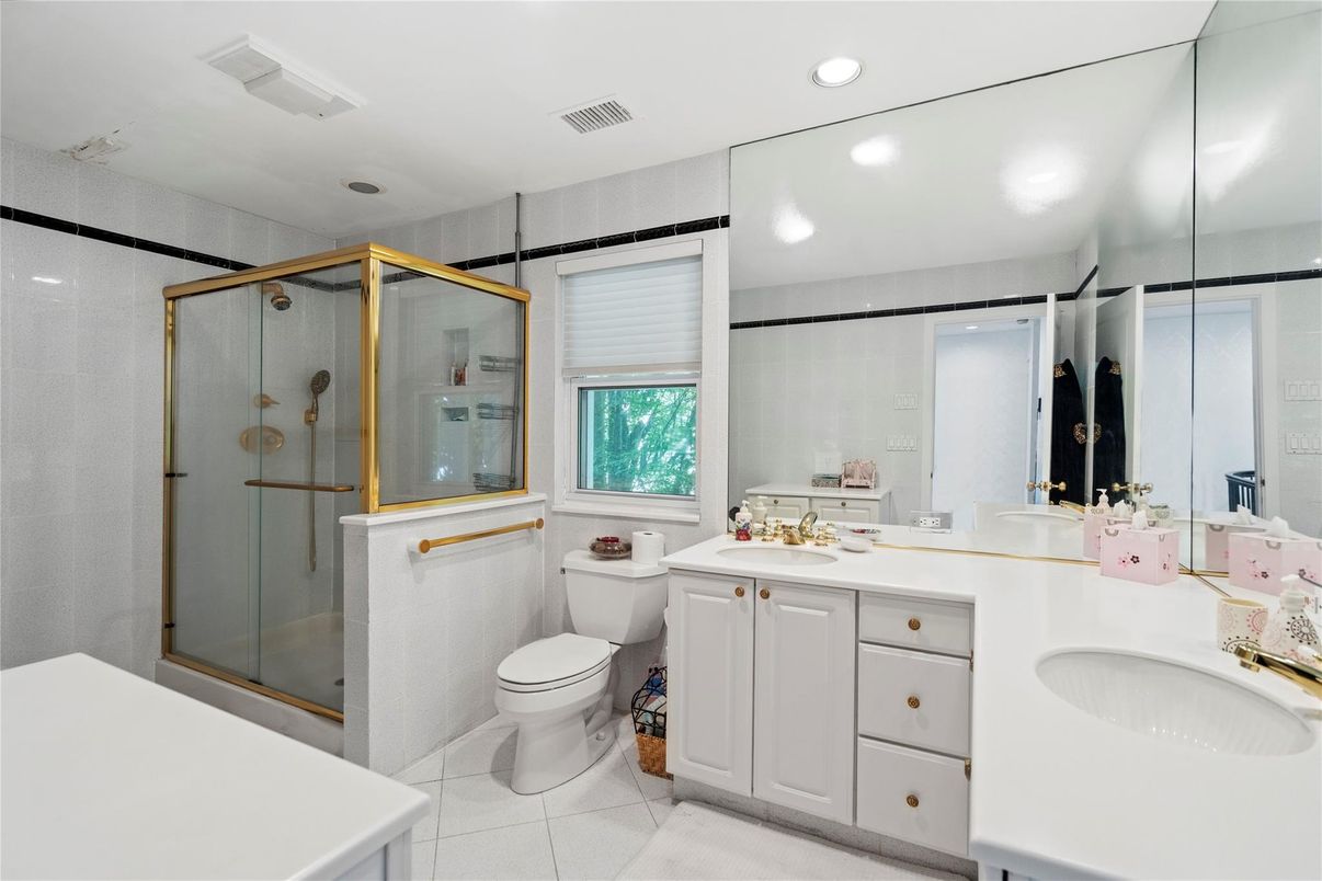 Bathroom, Dual Sink Vanities, Glass Shower, Interior, Recessed Lighting