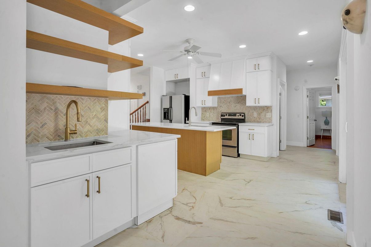 Interior, Kitchen, Marble, Recessed Lighting, Stainless Steel Appliances