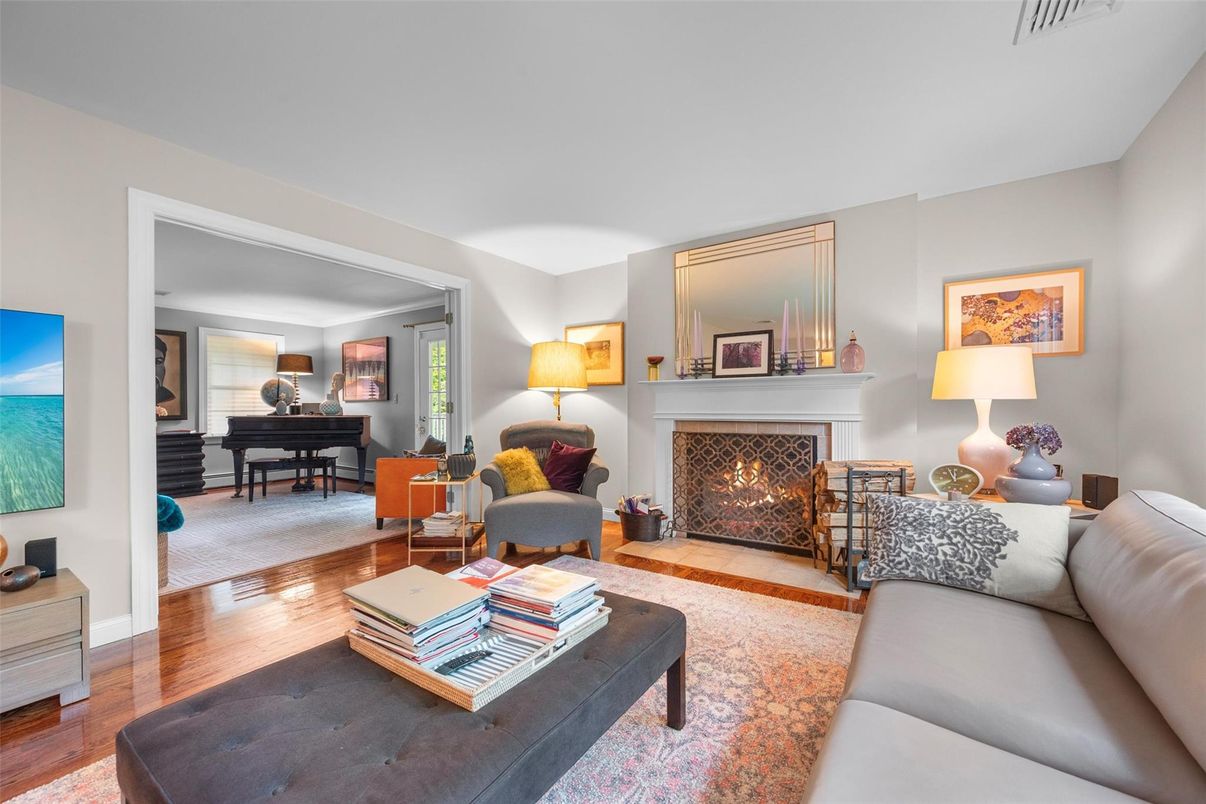 Fireplace, Interior, Living room, Piano, Wood Texture Flooring