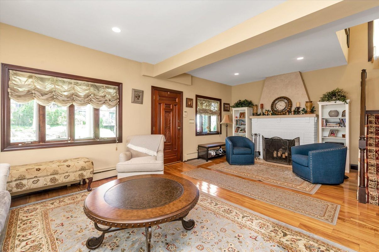Fireplace, Interior, Recessed Lighting, Wood Texture Flooring