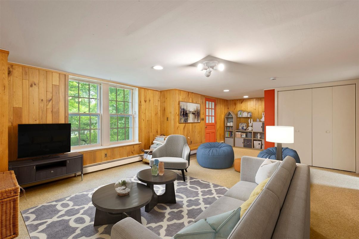 Interior, Living room, Recessed Lighting, Wooden Walls