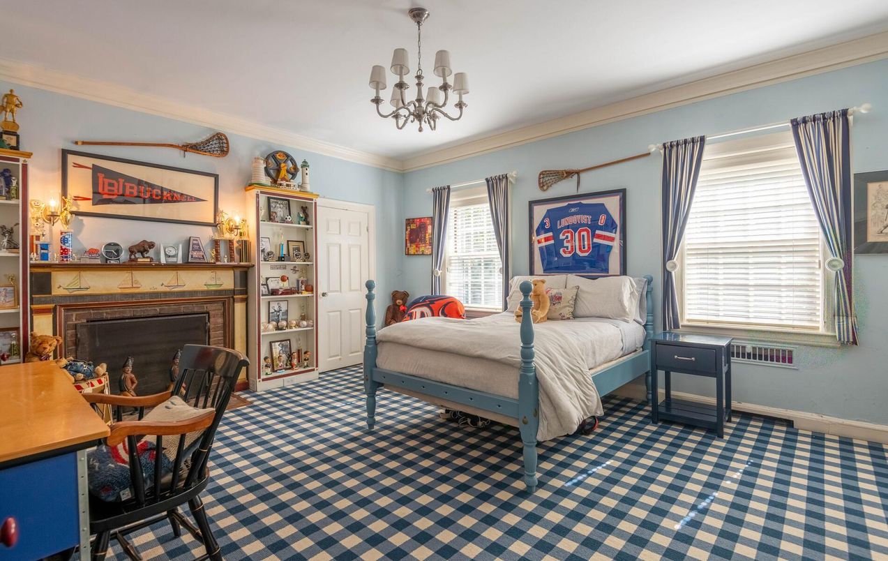 Bedroom, Chandelier, Fireplace, Interior