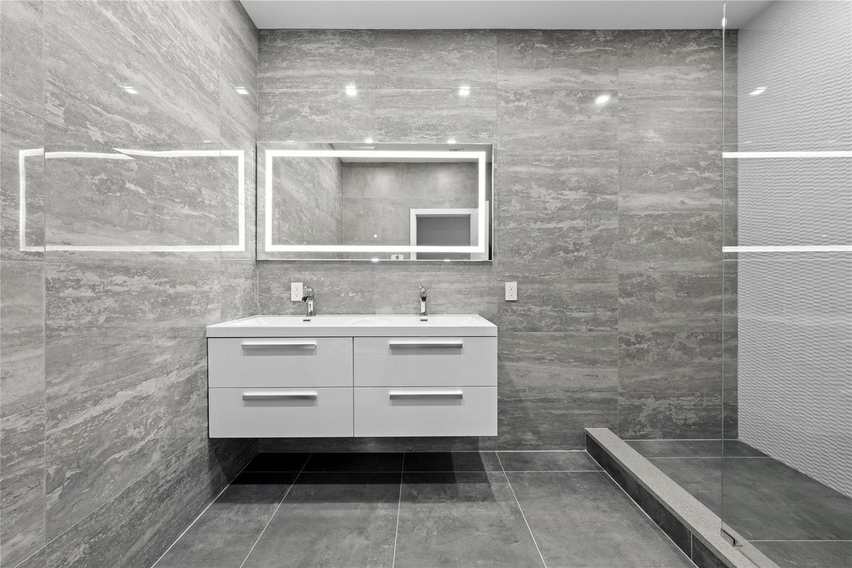 Bathroom, Dual Sink Vanities, Glass Shower, Interior, Recessed Lighting