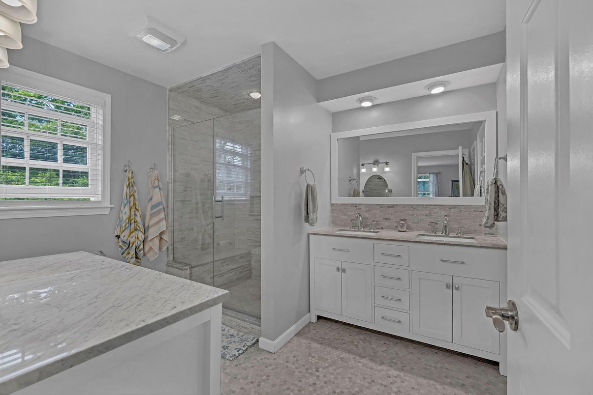 Bathroom, Dual Sink Vanities, Glass Shower, Interior, Recessed Lighting