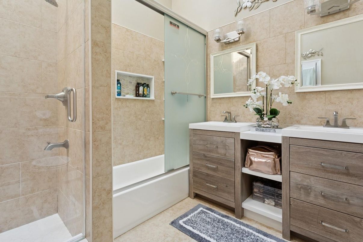 Bathroom, Dual Sink Vanities, Glass Shower, Interior