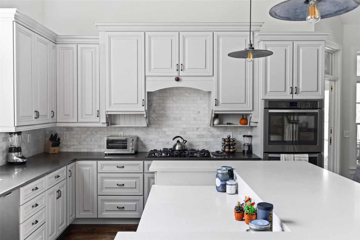 Interior, Kitchen, Pendant Lights, Stainless Steel Appliances, Wood Texture Flooring