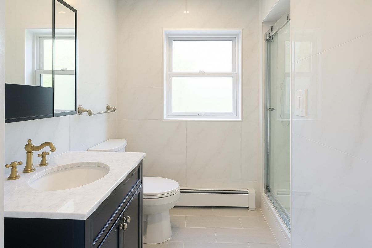 Bathroom, Glass Shower, Interior, Recessed Lighting