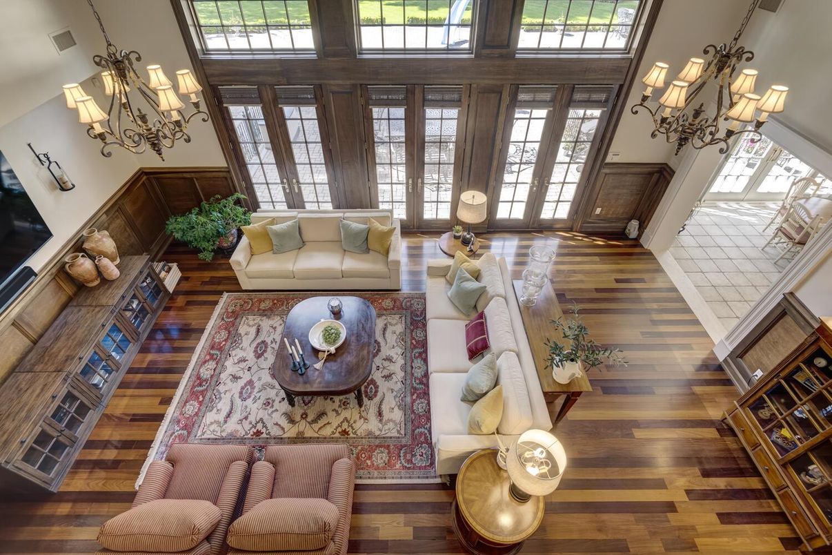 Chandelier, Interior, Living room, Wood Texture Flooring
