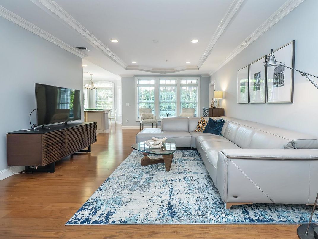 Chandelier, Interior, Living room, Recessed Lighting, Wood Texture Flooring