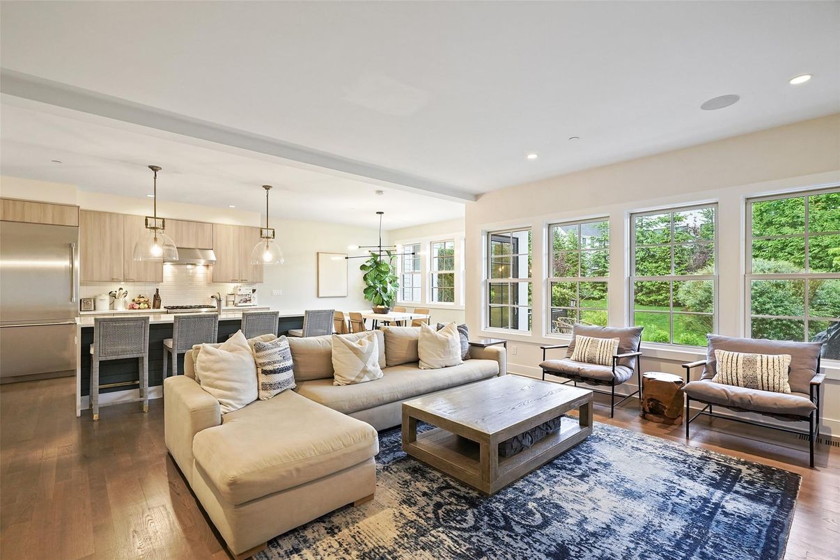 Interior, Kitchen, Living room, Pendant Lights, Recessed Lighting, Stainless Steel Appliances, Wood Texture Flooring