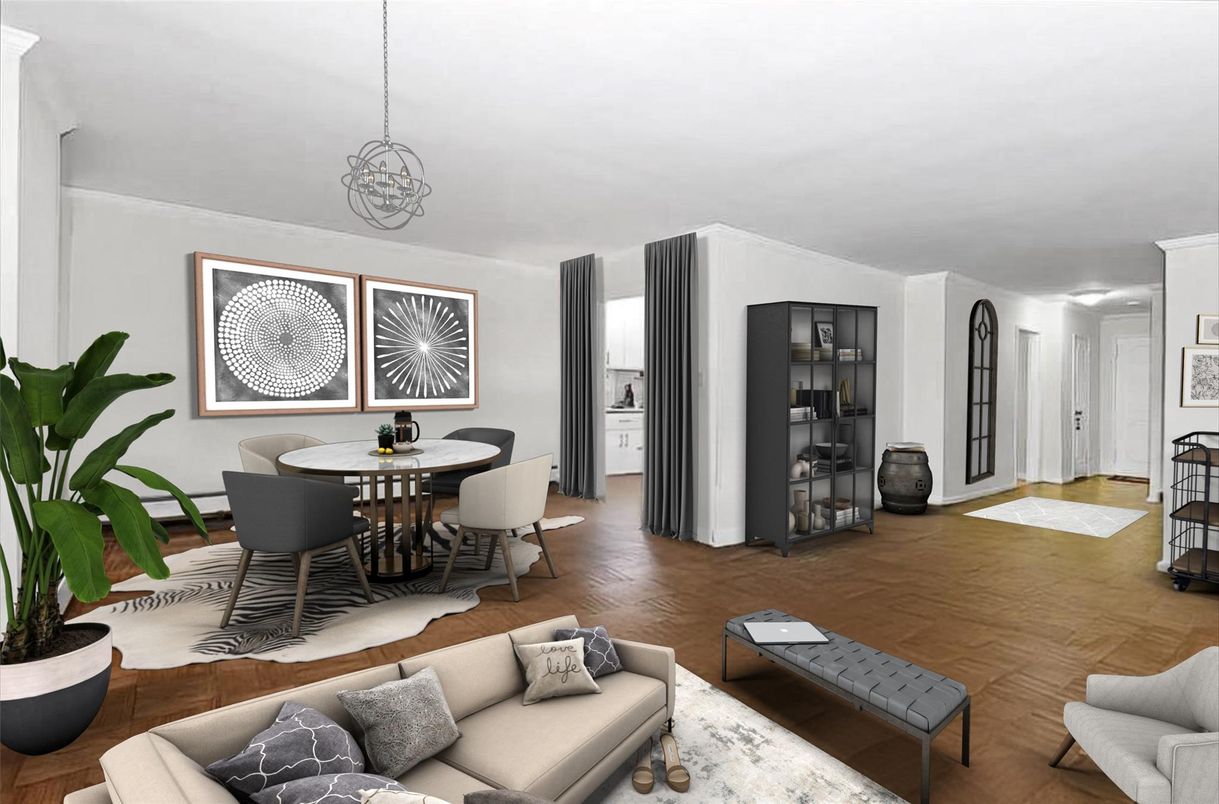Dining room, Interior, Living room, Pendant Lights, Wood Texture Flooring