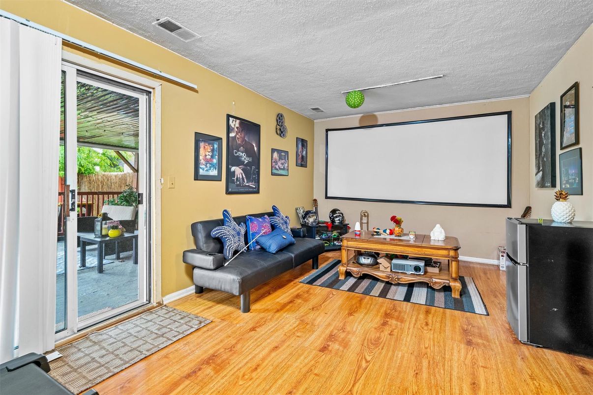 Interior, Living room, Projection Screen, Wood Texture Flooring