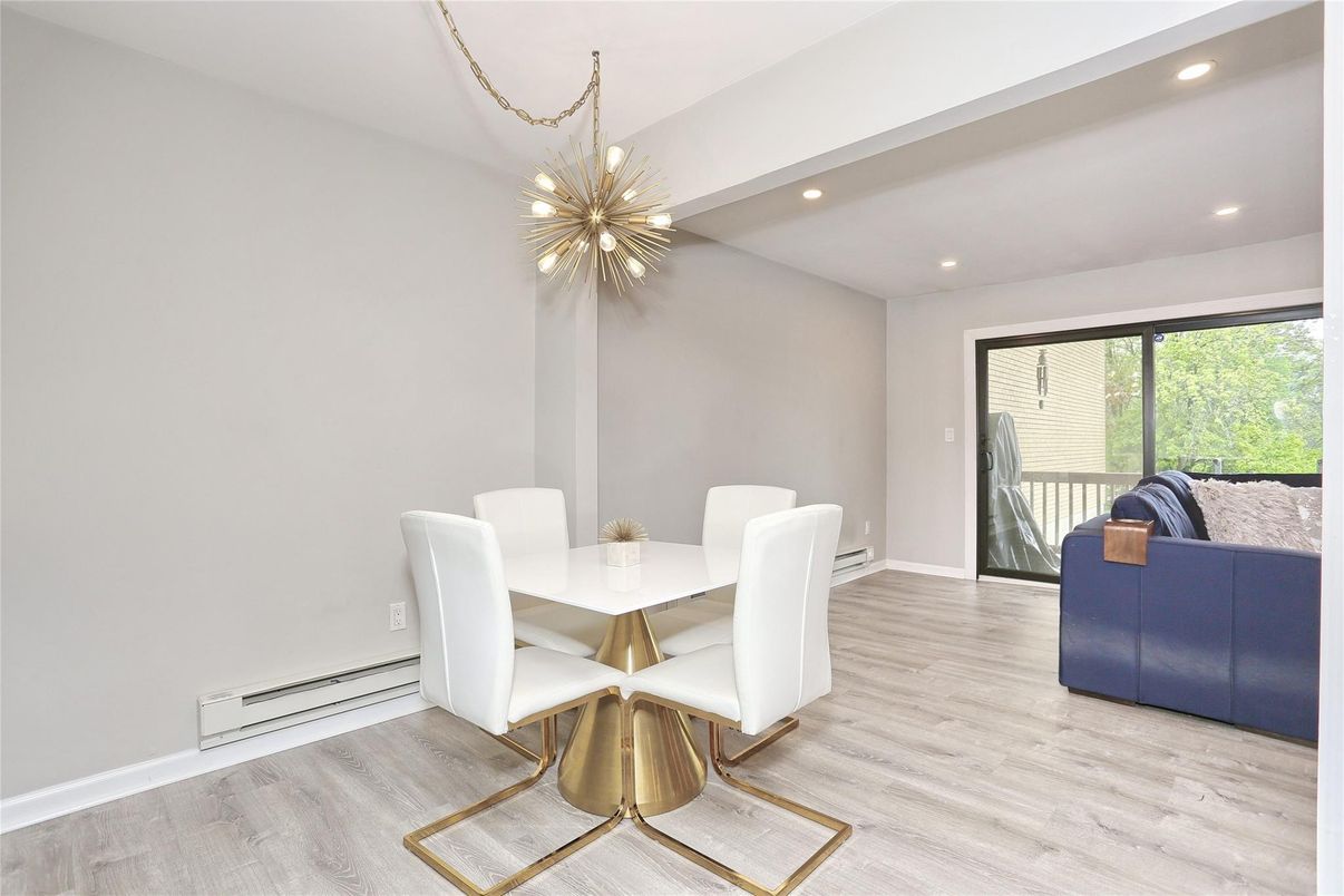 Dining room, Interior, Pendant Lights, Recessed Lighting, Wood Texture Flooring