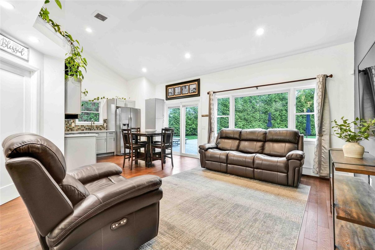 Dining room, Interior, Kitchen, Living room, Recessed Lighting, Wood Texture Flooring