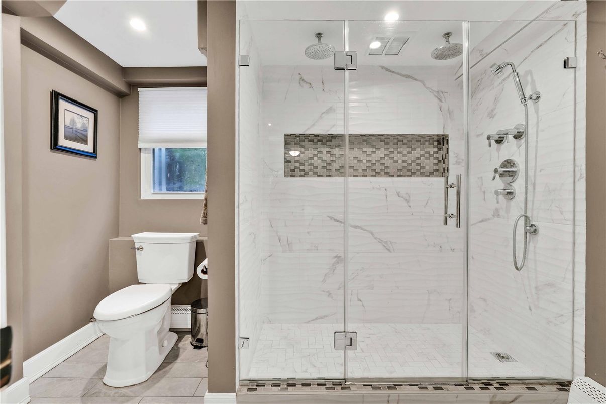 Bathroom, Glass Shower, Interior, Marble Walls, Recessed Lighting