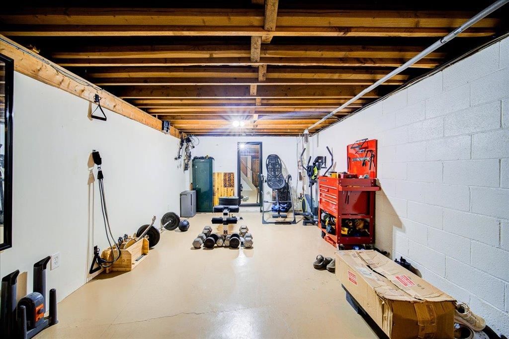 Fitness Equipment, Interior, Stone Walls, Wooden Beams