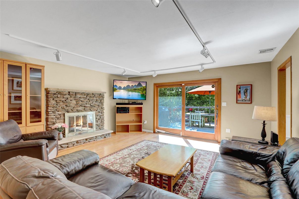 Fireplace, Interior, Living room, Stone Walls, Wood Texture Flooring