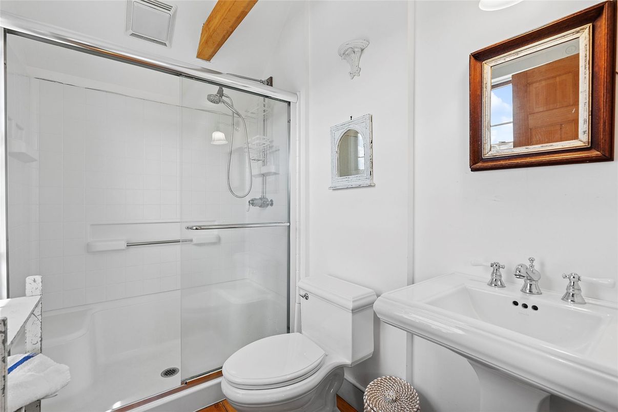 Bathroom, Glass Shower, Interior, Wooden Beams
