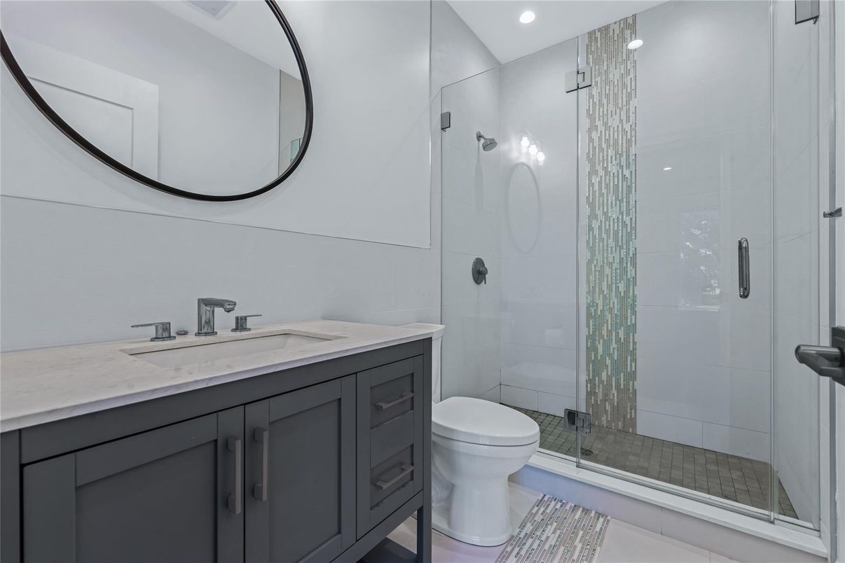 Bathroom, Glass Shower, Interior, Recessed Lighting