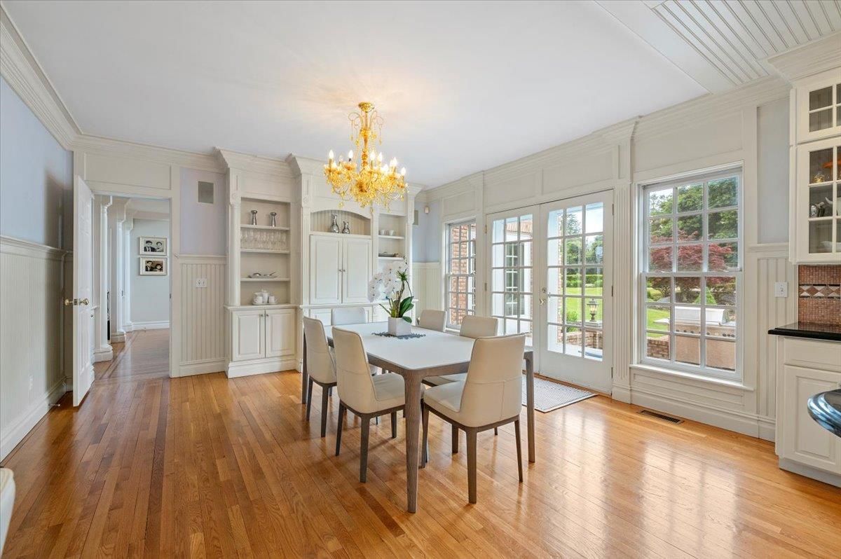 Chandelier, Dining room, Interior, Wood Texture Flooring