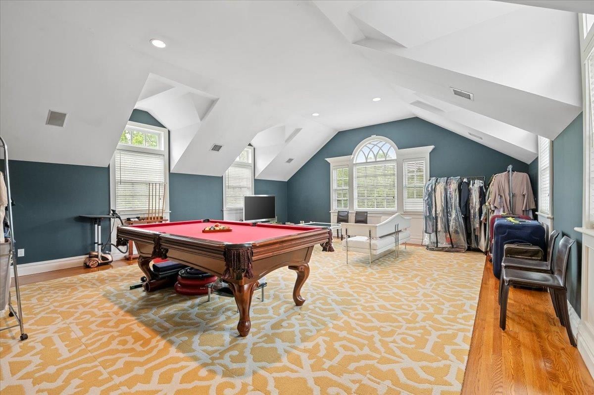 Billiard Table, Game Room, Interior, Recessed Lighting, Wood Texture Flooring
