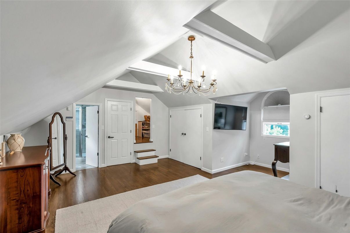 Bedroom, Chandelier, Interior, Wood Texture Flooring